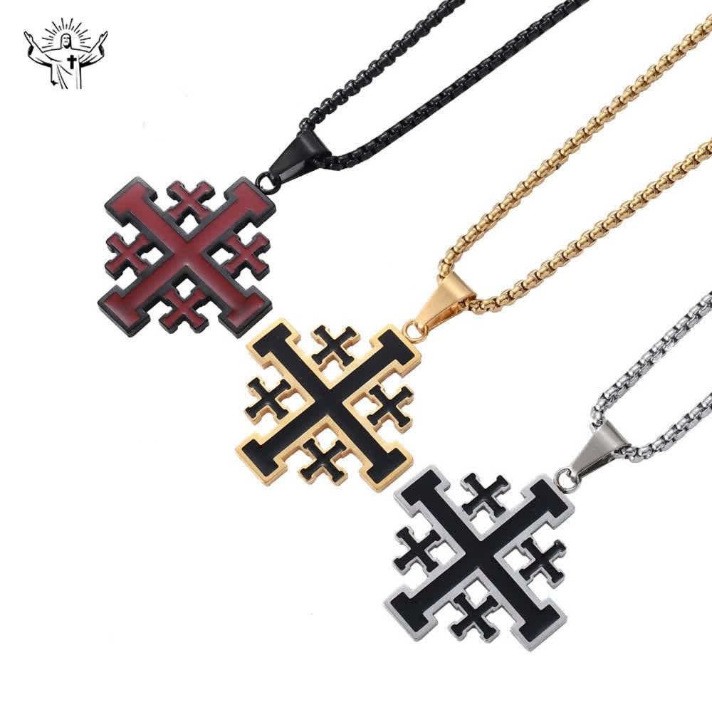 CHRISTIAN ART WORKSHOP Hip-hop Style Jerusalem Cross Titanium Steel Pendant Necklace - image 0