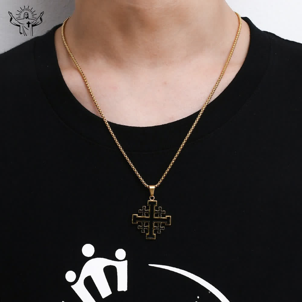 CHRISTIAN ART WORKSHOP Hip-hop Style Jerusalem Cross Titanium Steel Pendant Necklace - image 4