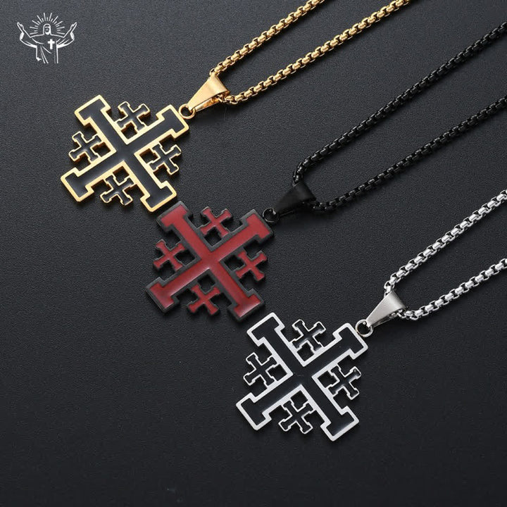 CHRISTIAN ART WORKSHOP Hip-hop Style Jerusalem Cross Titanium Steel Pendant Necklace - image 5