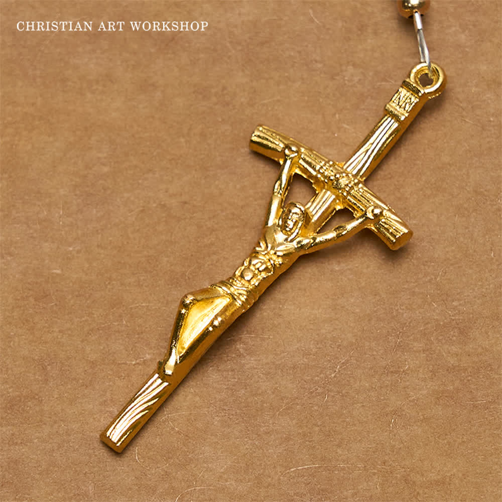 CHRISTIAN ART WORKSHOP Matte Pink Zebra Jasper and Pearl Rosary with Miraculous Medal and Crucifix - image 4