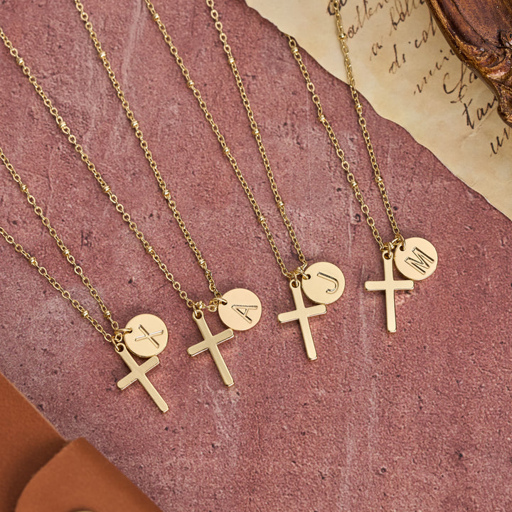 Christianartworkshop Initial Letter Disc & Cross Pendant Necklace: Timeless Symbol of Personal Faith - image 1