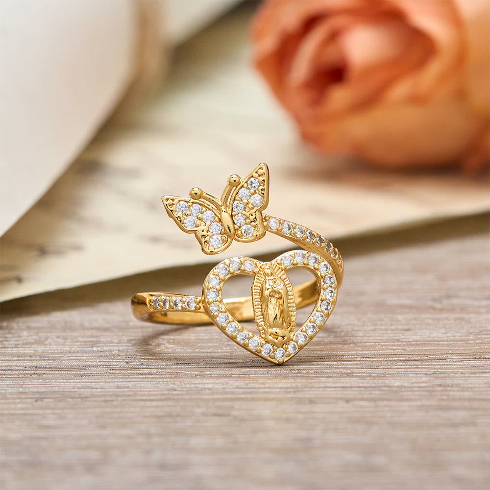 Christianartworkshop Dual Motif Butterfly & Heart Our Lady Ring: Symbol of Sacred Love and Grace - image 4