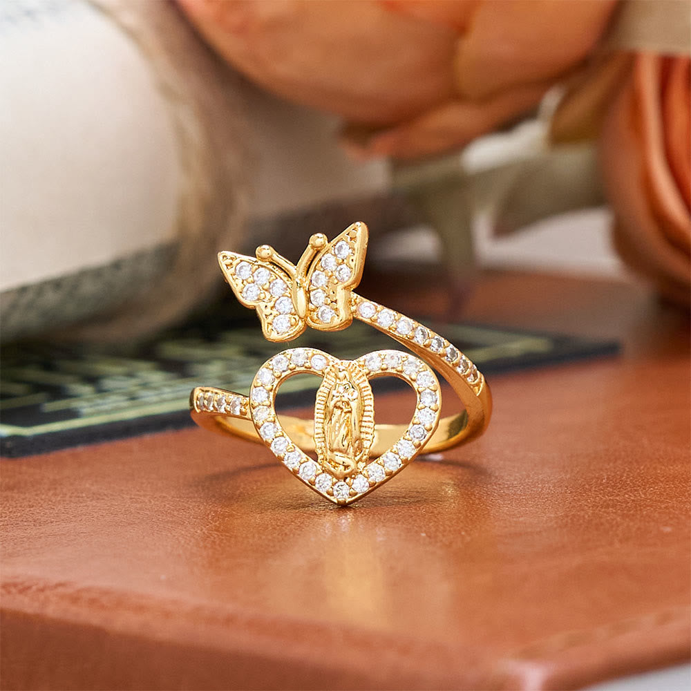 Christianartworkshop Dual Motif Butterfly & Heart Our Lady Ring: Symbol of Sacred Love and Grace - Butterfly & Our Lady - image 0