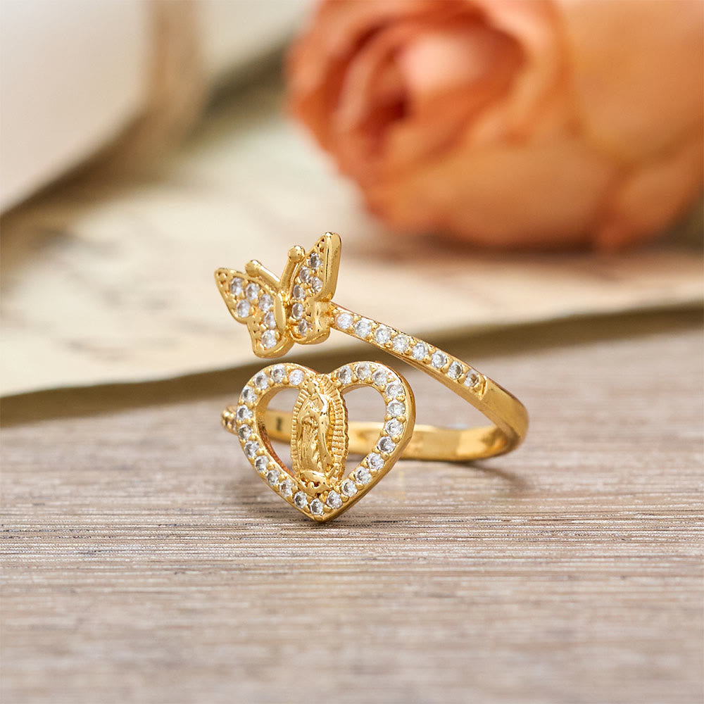 Christianartworkshop Dual Motif Butterfly & Heart Our Lady Ring: Symbol of Sacred Love and Grace - image 5