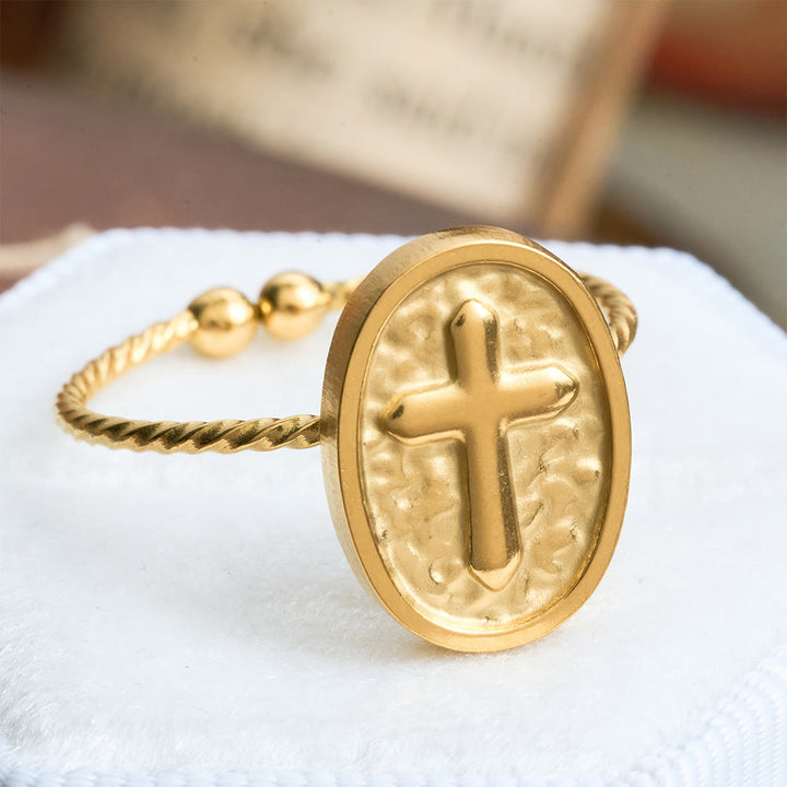 FREE Today: Hammered Oval Cross Twisted Band Ring: Rustic Token of Devout Blessing - image 3