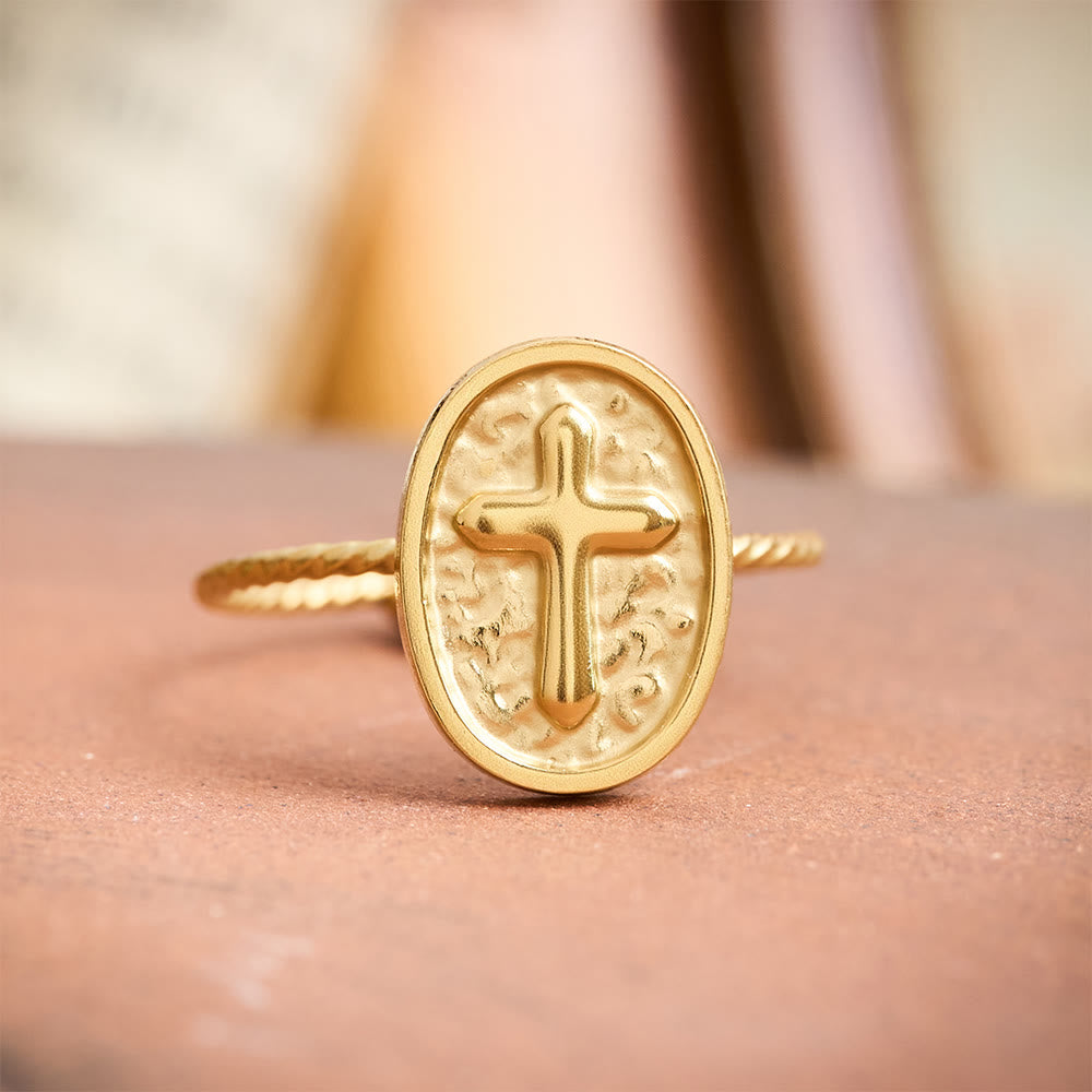 Christianartworkshop Hammered Oval Cross Twisted Band Ring: Rustic Token of Devout Blessing - image 1