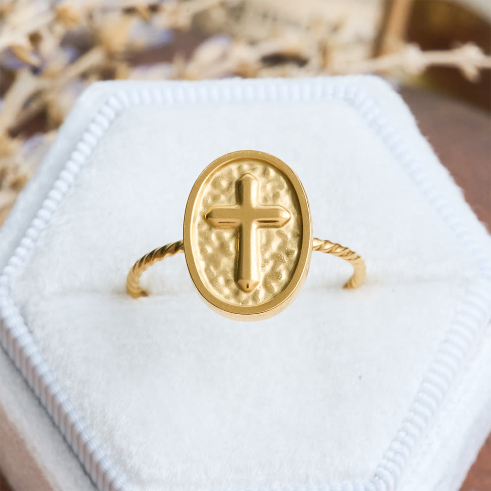 FREE Today: Hammered Oval Cross Twisted Band Ring: Rustic Token of Devout Blessing - Cross - image 0