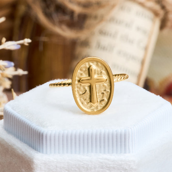 Christianartworkshop Hammered Oval Cross Twisted Band Ring: Rustic Token of Devout Blessing - image 2