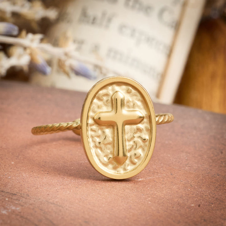 FREE Today: Hammered Oval Cross Twisted Band Ring: Rustic Token of Devout Blessing - image 4