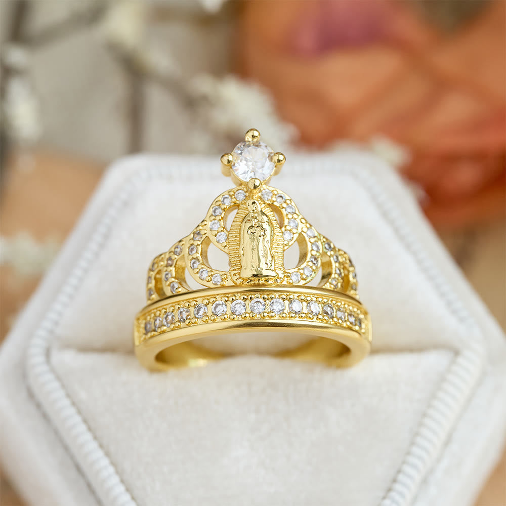 Christianartworkshop Ornate Crown Shaped Our Lady Zircon Ring: Sacred Symbol of Heavenly Grace - Crown & Our Lady(Suitable for US sizes 8-10) - image 0