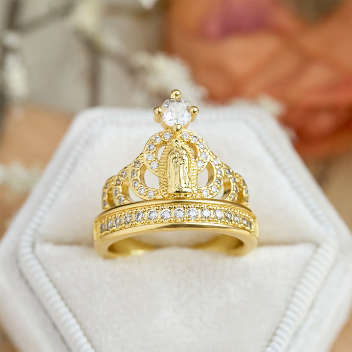 Christianartworkshop Ornate Crown Shaped Our Lady Zircon Ring: Sacred Symbol of Heavenly Grace - Crown & Our Lady(Suitable for US sizes 8-10) - image 0