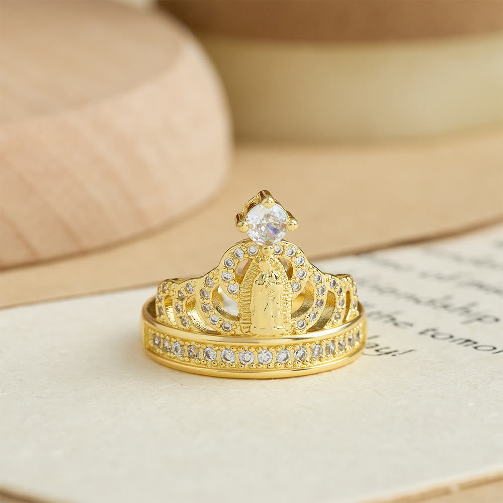 Christianartworkshop Ornate Crown Shaped Our Lady Zircon Ring: Sacred Symbol of Heavenly Grace - image 3