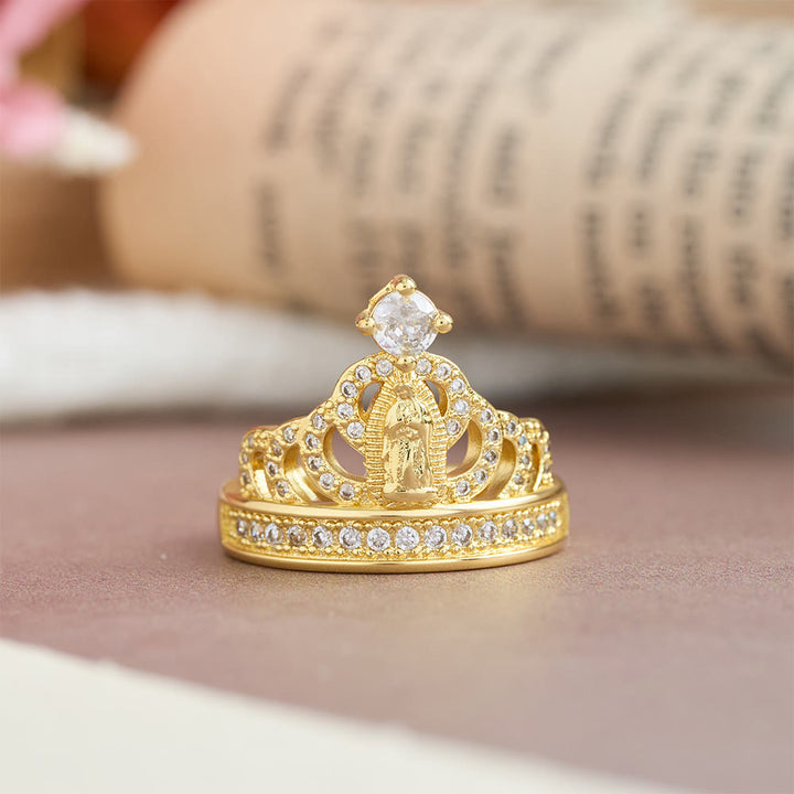 Christianartworkshop Ornate Crown Shaped Our Lady Zircon Ring: Sacred Symbol of Heavenly Grace - image 4