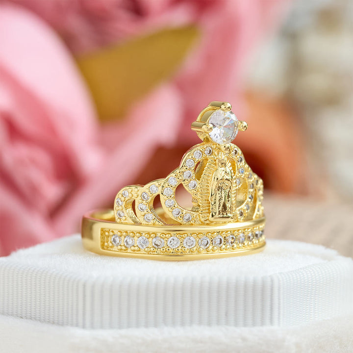 Christianartworkshop Ornate Crown Shaped Our Lady Zircon Ring: Sacred Symbol of Heavenly Grace - image 2