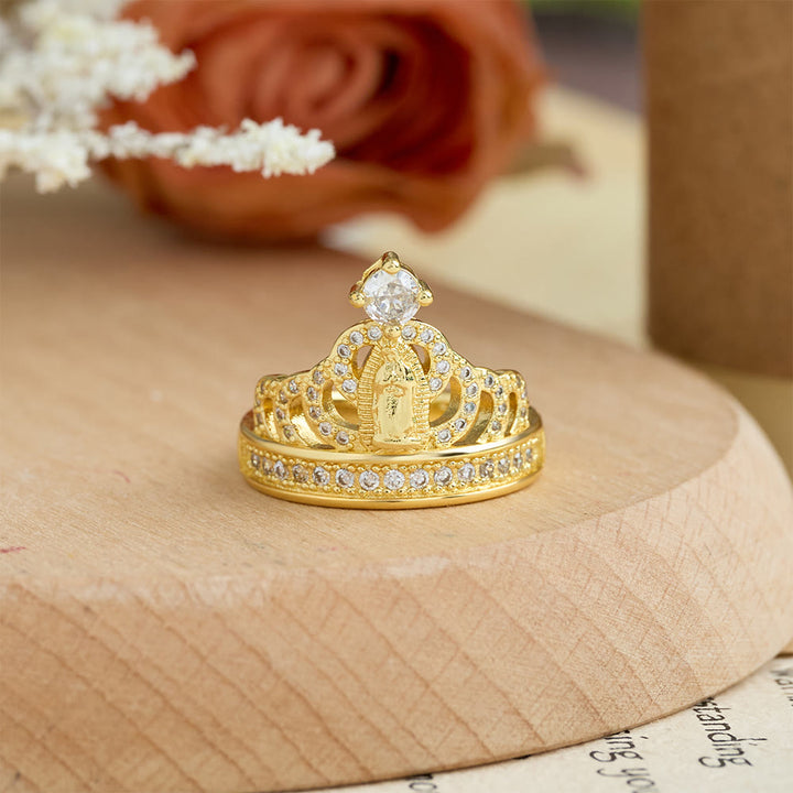 Christianartworkshop Ornate Crown Shaped Our Lady Zircon Ring: Sacred Symbol of Heavenly Grace - image 5