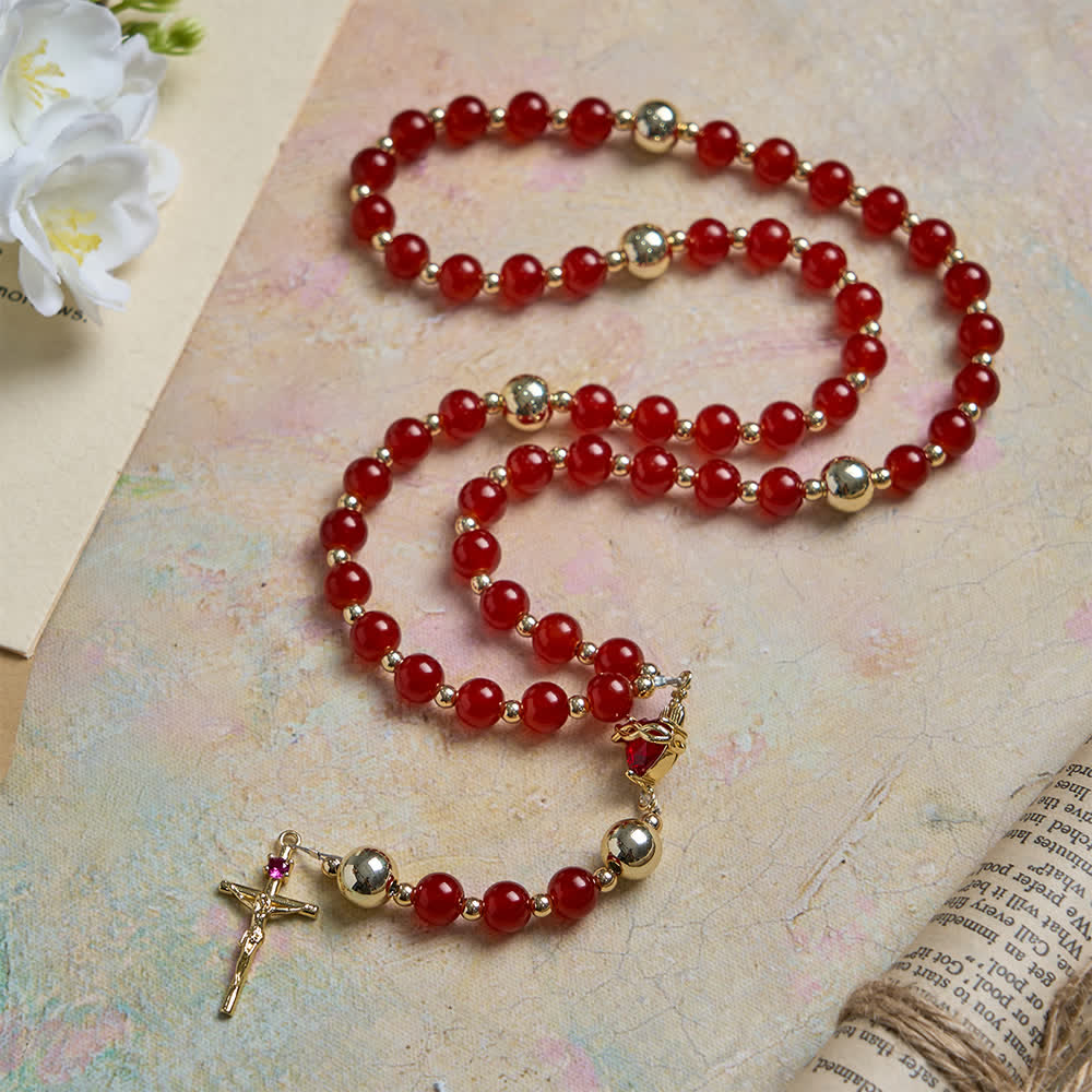 FREE Today: Divine Love Sacred Heart Rosary with Elegant Red Glass & Golden Crucifix - image 2