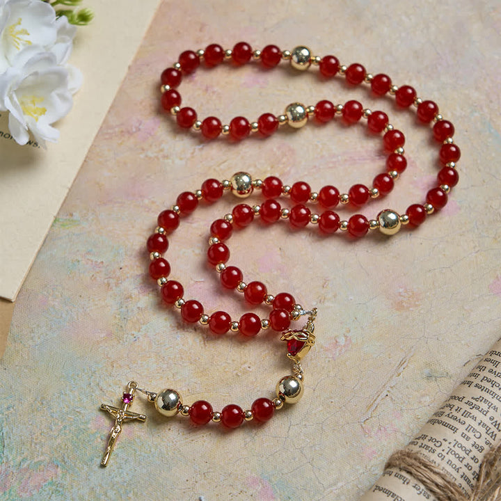 FREE Today: Divine Love Sacred Heart Rosary with Elegant Red Glass & Golden Crucifix - image 2