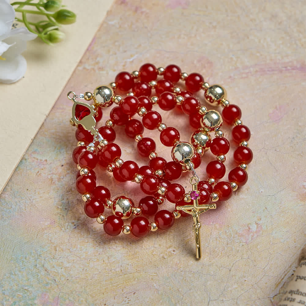 FREE Today: Divine Love Sacred Heart Rosary with Elegant Red Glass & Golden Crucifix - image 3