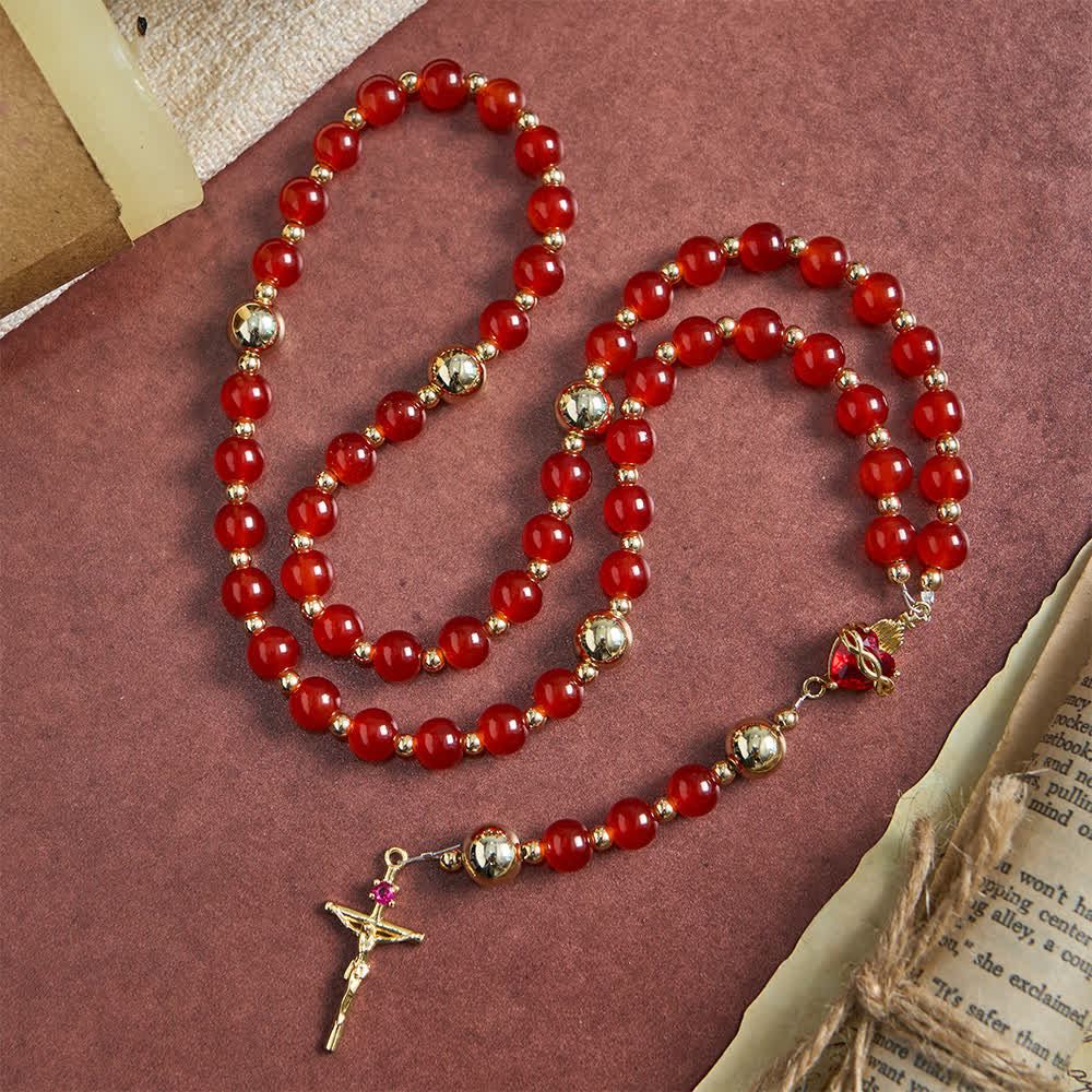 FREE Today: Divine Love Sacred Heart Rosary with Elegant Red Glass & Golden Crucifix - image 5