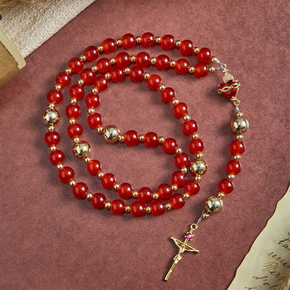 FREE Today: Divine Love Sacred Heart Rosary with Elegant Red Glass & Golden Crucifix - image 4