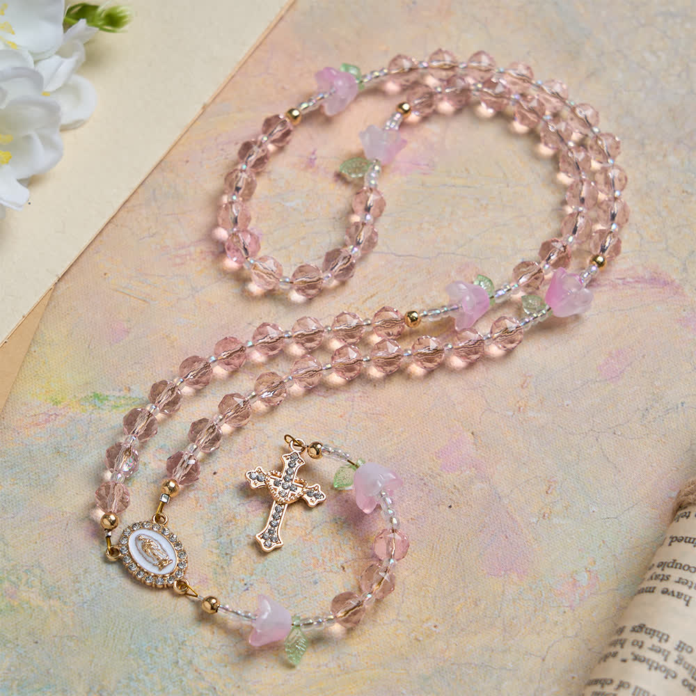 FREE Today: Lily of the Valley Devotion Rosary with Our Lady Accents & Pink Beads - Our Lady & Crucifix - image 0