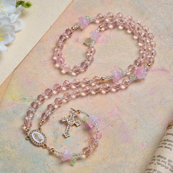 FREE Today: Lily of the Valley Devotion Rosary with Our Lady Accents & Pink Beads - Our Lady & Crucifix - image 0