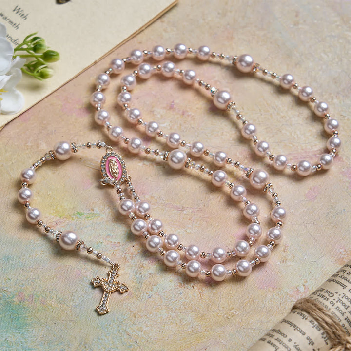 Christianartworkshop Elegant Catholic Soft Peach Glow Rosary with Our Lady - image 2