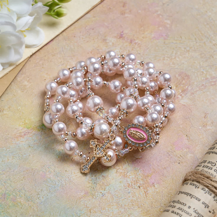 Christianartworkshop Elegant Catholic Soft Peach Glow Rosary with Our Lady - image 3