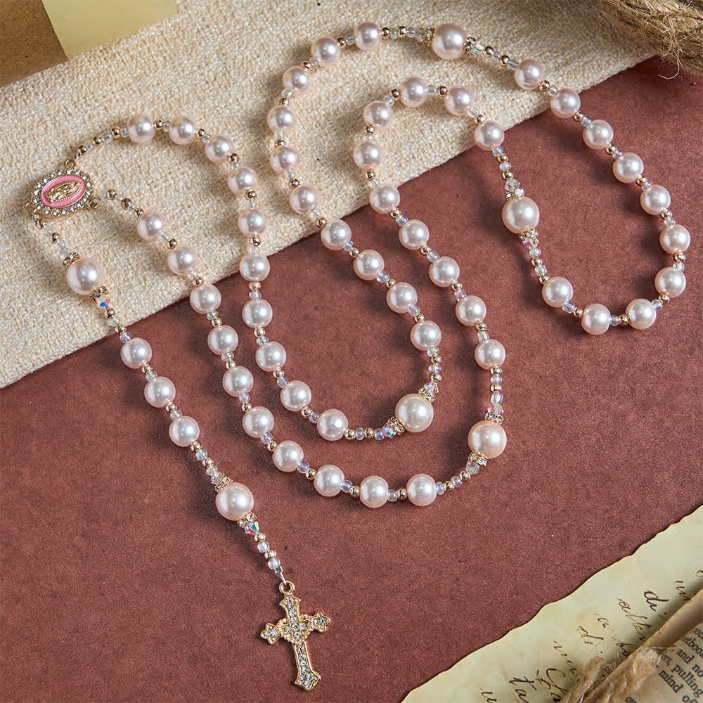 Christianartworkshop Elegant Catholic Soft Peach Glow Rosary with Our Lady - image 4
