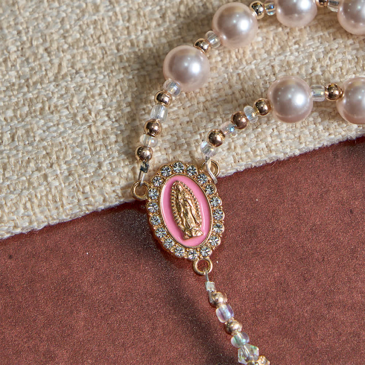 Christianartworkshop Elegant Catholic Soft Peach Glow Rosary with Our Lady - image 5
