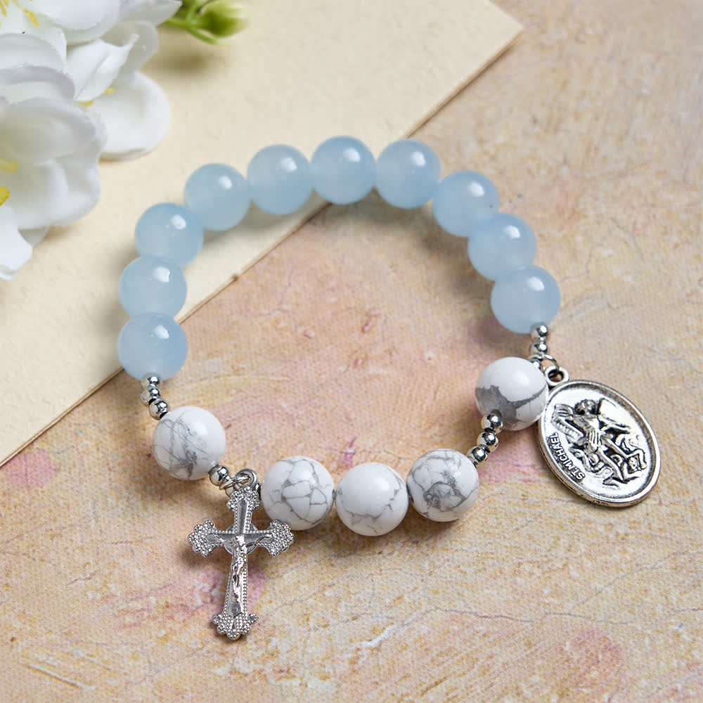 FREE Today: Natural Howlite Stone St. Michael Bracelet: Light Blue & PInk Dual Spiritual Protection - Blue - image 9