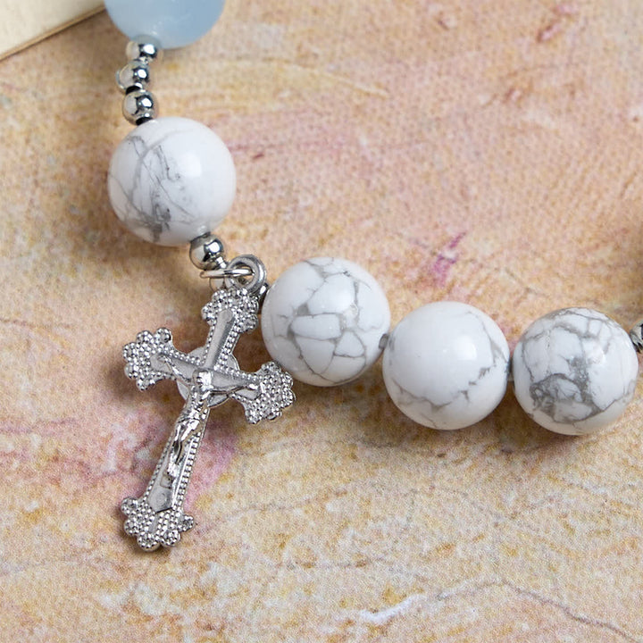 Christianartworkshop Natural Howlite Stone St. Michael Bracelet: Light Blue & PInk Dual Spiritual Protection - image 15
