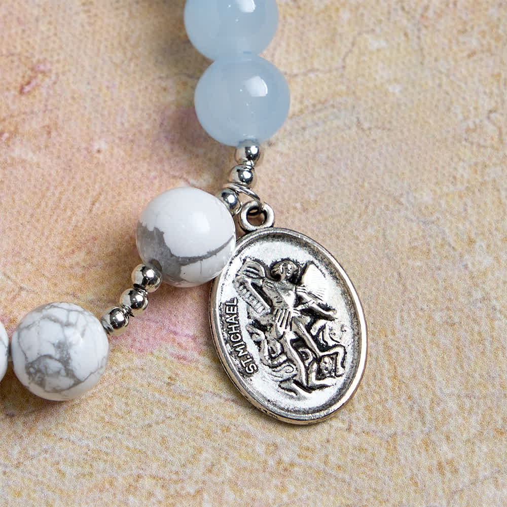 FREE Today: Natural Howlite Stone St. Michael Bracelet: Light Blue & PInk Dual Spiritual Protection - image 14