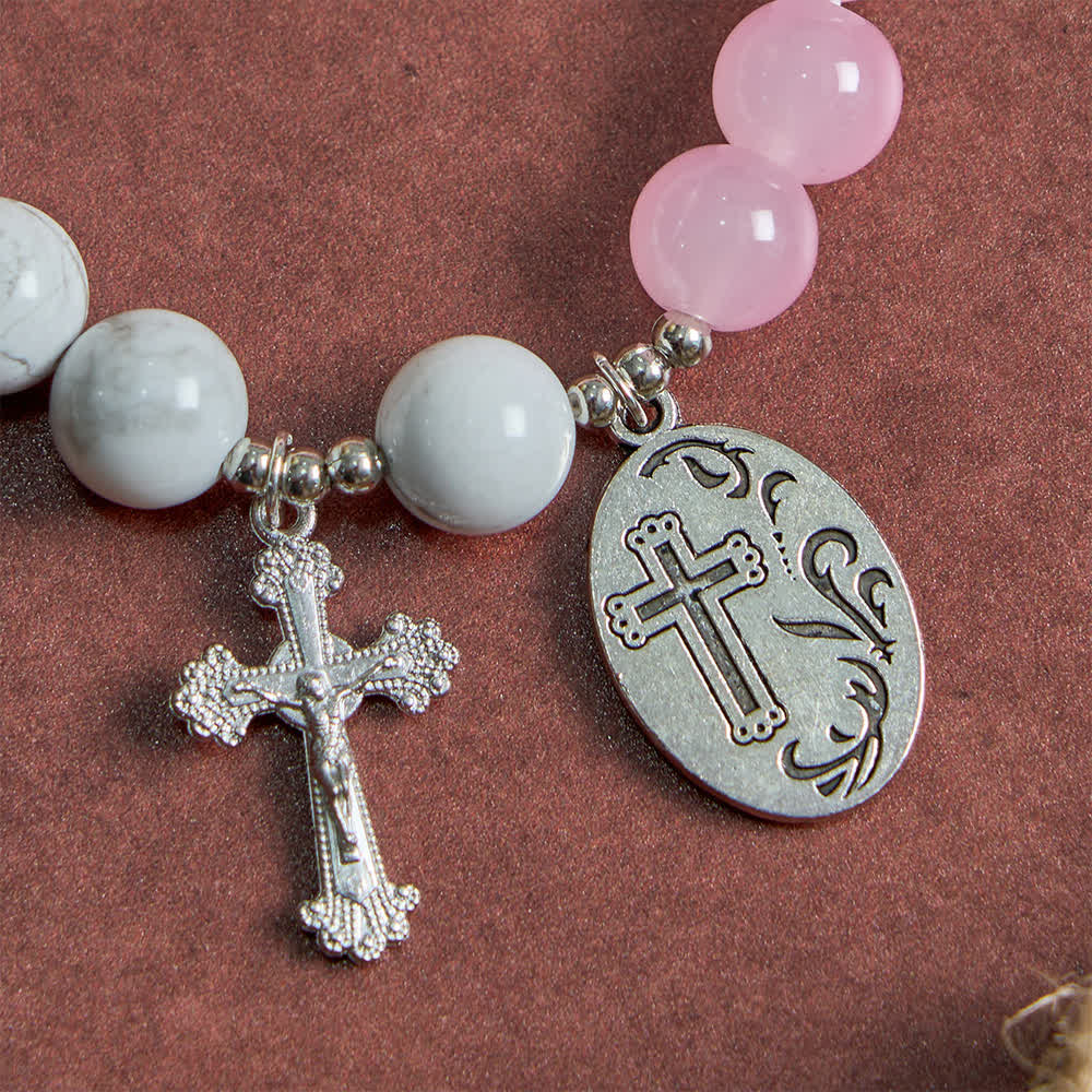 FREE Today: Natural Howlite Stone St. Michael Bracelet: Light Blue & PInk Dual Spiritual Protection - image 6