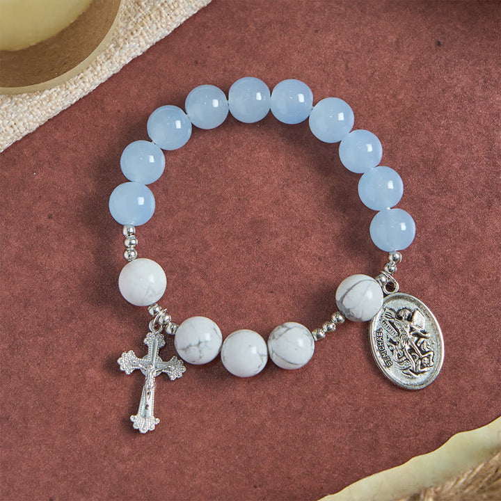 FREE Today: Natural Howlite Stone St. Michael Bracelet: Light Blue & PInk Dual Spiritual Protection - image 12
