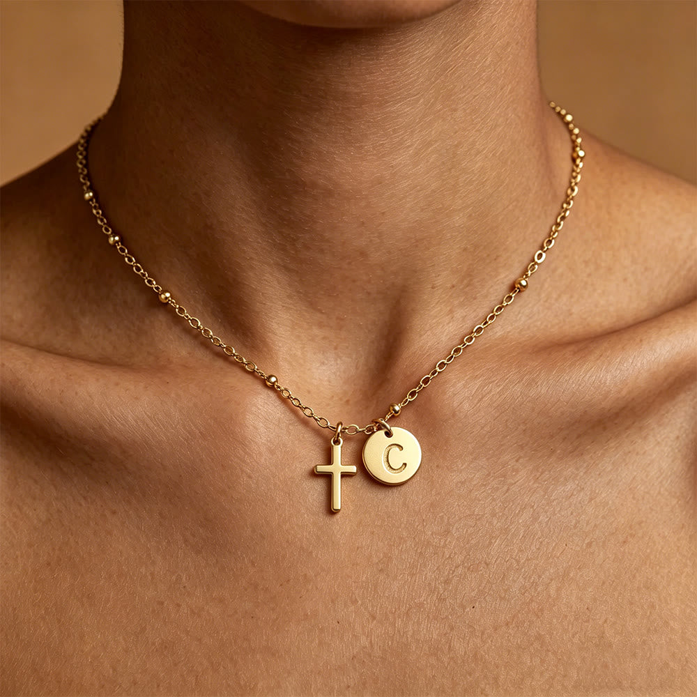 Christianartworkshop Initial Letter Disc & Cross Pendant Necklace: Timeless Symbol of Personal Faith - C - image 3