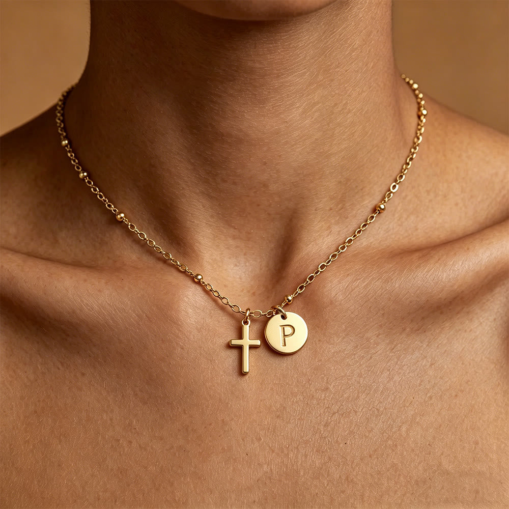 Christianartworkshop Initial Letter Disc & Cross Pendant Necklace: Timeless Symbol of Personal Faith - P - image 16