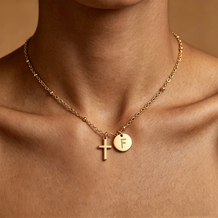 Christianartworkshop Initial Letter Disc & Cross Pendant Necklace: Timeless Symbol of Personal Faith - F - image 6