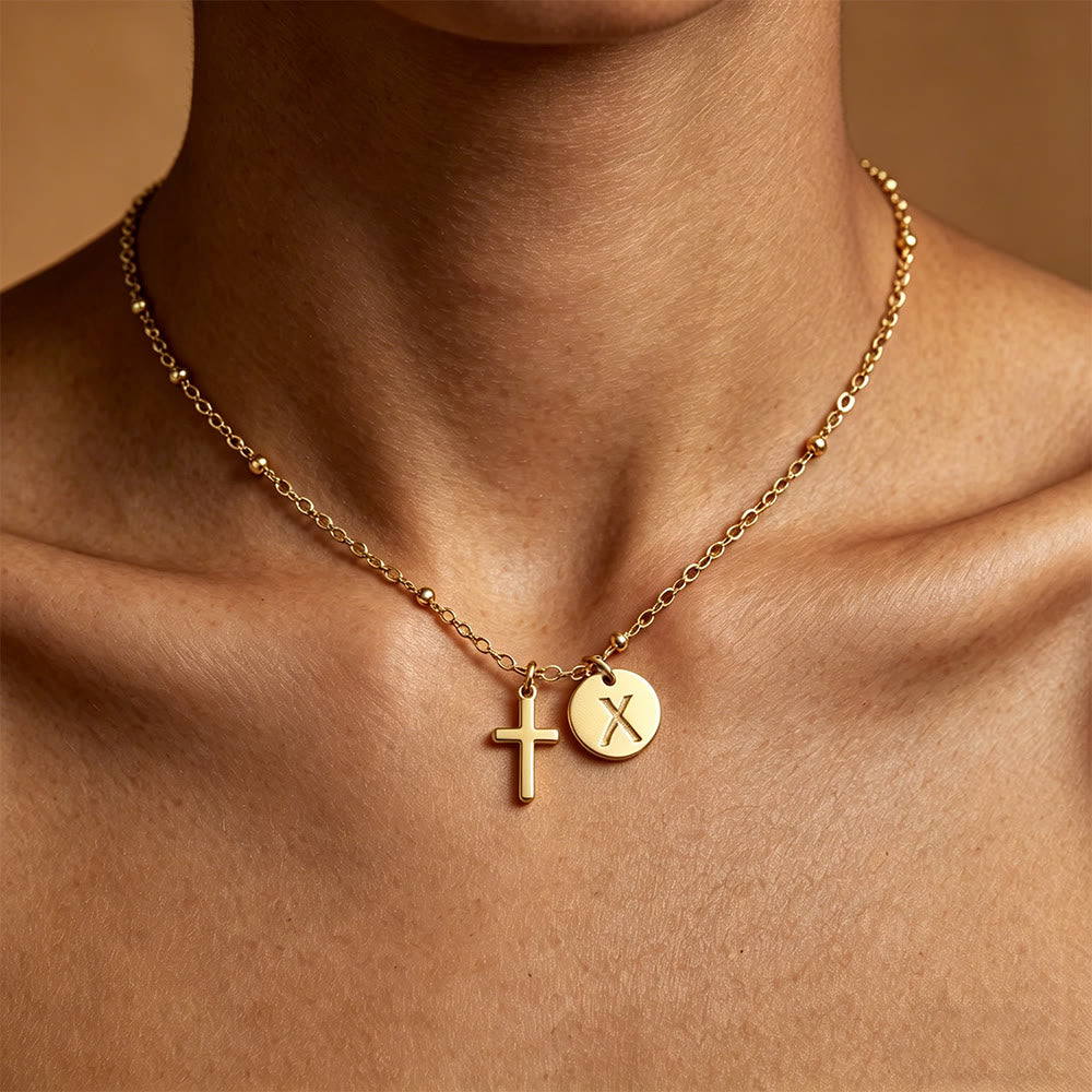 Christianartworkshop Initial Letter Disc & Cross Pendant Necklace: Timeless Symbol of Personal Faith - X - image 24