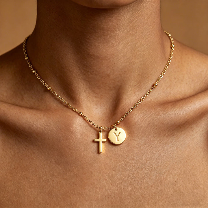 Christianartworkshop Initial Letter Disc & Cross Pendant Necklace: Timeless Symbol of Personal Faith - Y - image 25