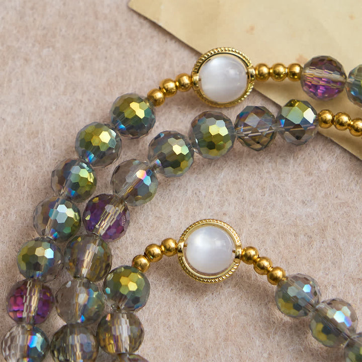 Christianartworkshop Rainbow Iridescent Faceted Beads Rosary with Golden Our Lady Pendant - image 5