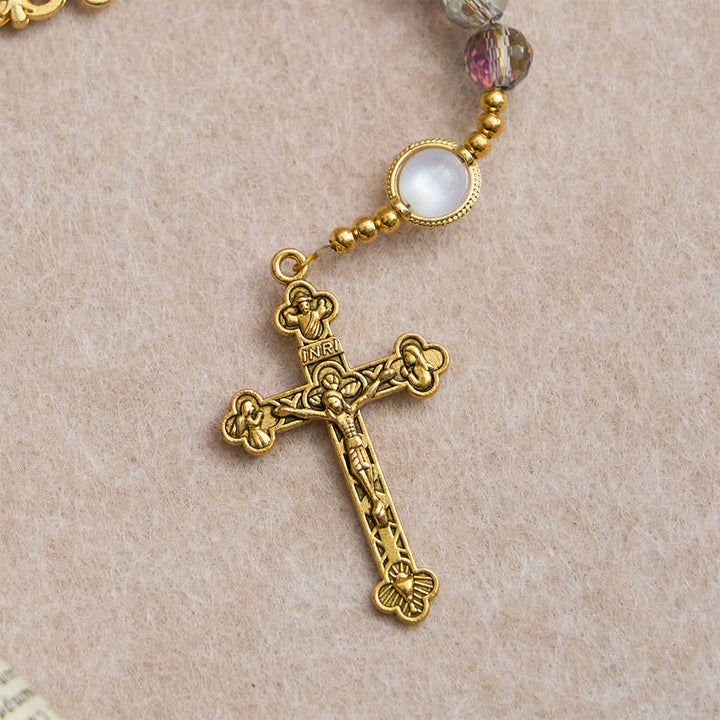 Christianartworkshop Rainbow Iridescent Faceted Beads Rosary with Golden Our Lady Pendant - image 7