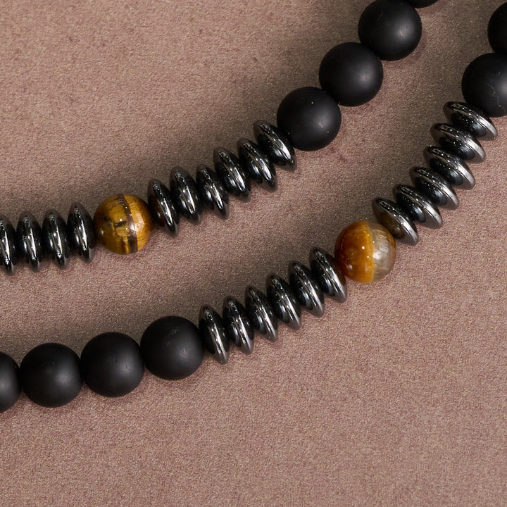 FREE Today: Black Glass & Tiger Eye Rosary with St. Benedict Medal & Vintage Tin Cross - image 4