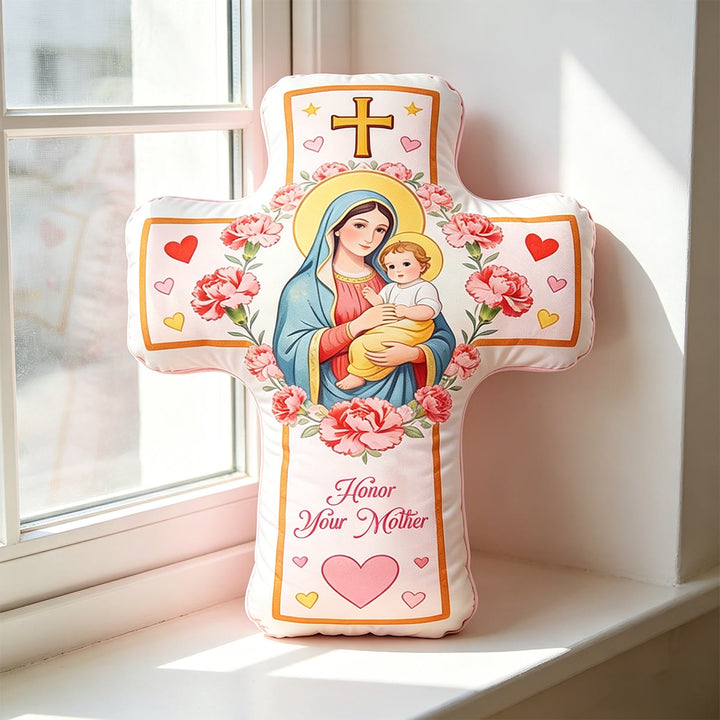 Christianartworkshop Floral Heart Pattern Madonna Cross Cushion: Warm Faith-Inspired Home Decor Pillow - image 5