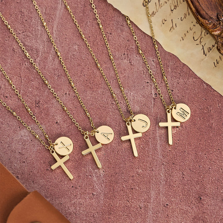FREE Today: Initial Letter Disc & Cross Pendant Necklace: Timeless Symbol of Personal Faith - image 1