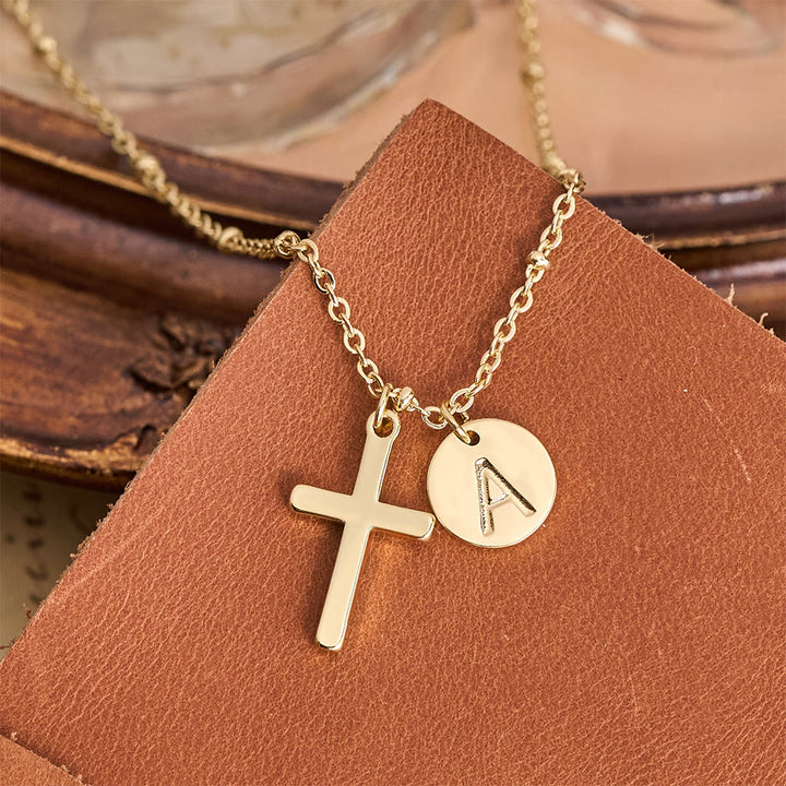 FREE Today: Initial Letter Disc & Cross Pendant Necklace: Timeless Symbol of Personal Faith - image 2