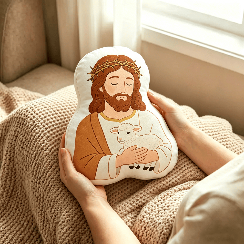 Christianartworkshop Good Shepherd Crown Of Thorns Character Pillow: Symbol Of Tender Care & Loving Guidance - image 1
