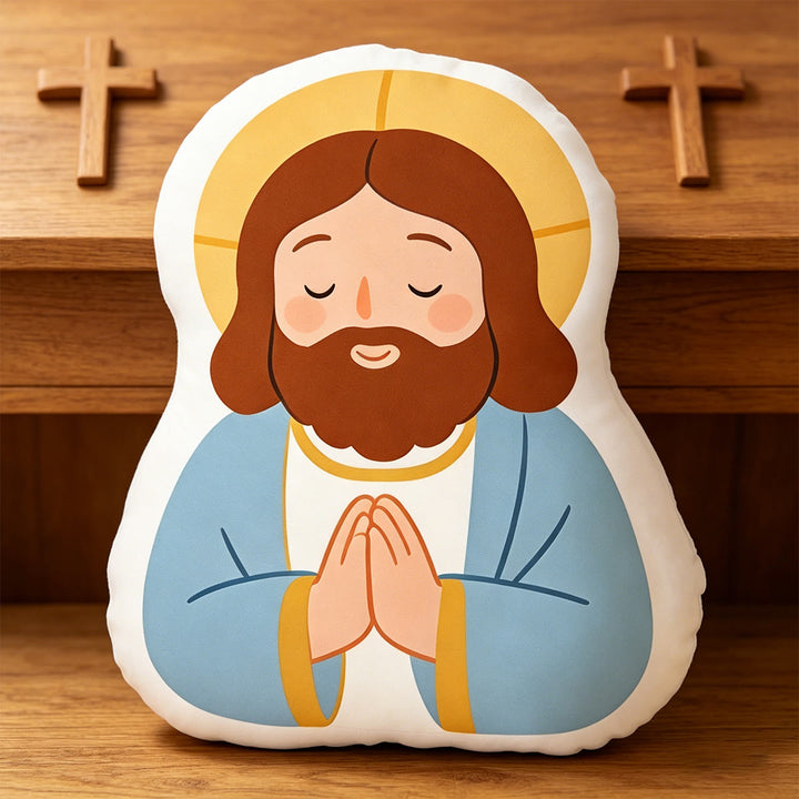 Christianartworkshop Halo Our Lady Holding Lamb Character Pillow: Emblem Of Tender Motherly Care & Gentle Blessing - 24" (60cm) - Blue - image 5