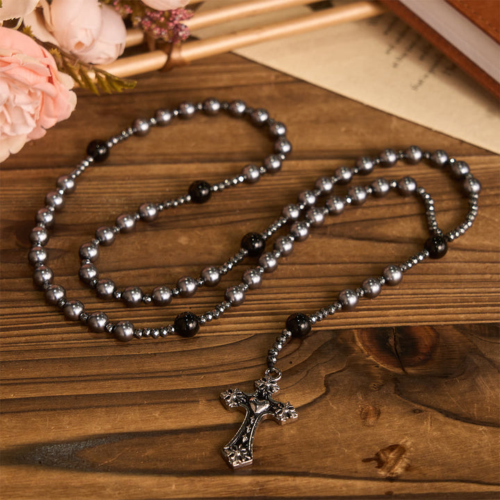 Christianartworkshop 4-Color Glass Bead Rosary with Heart Motif Cross: Timeless Symbol of Sacred Prayer Faith - image 4