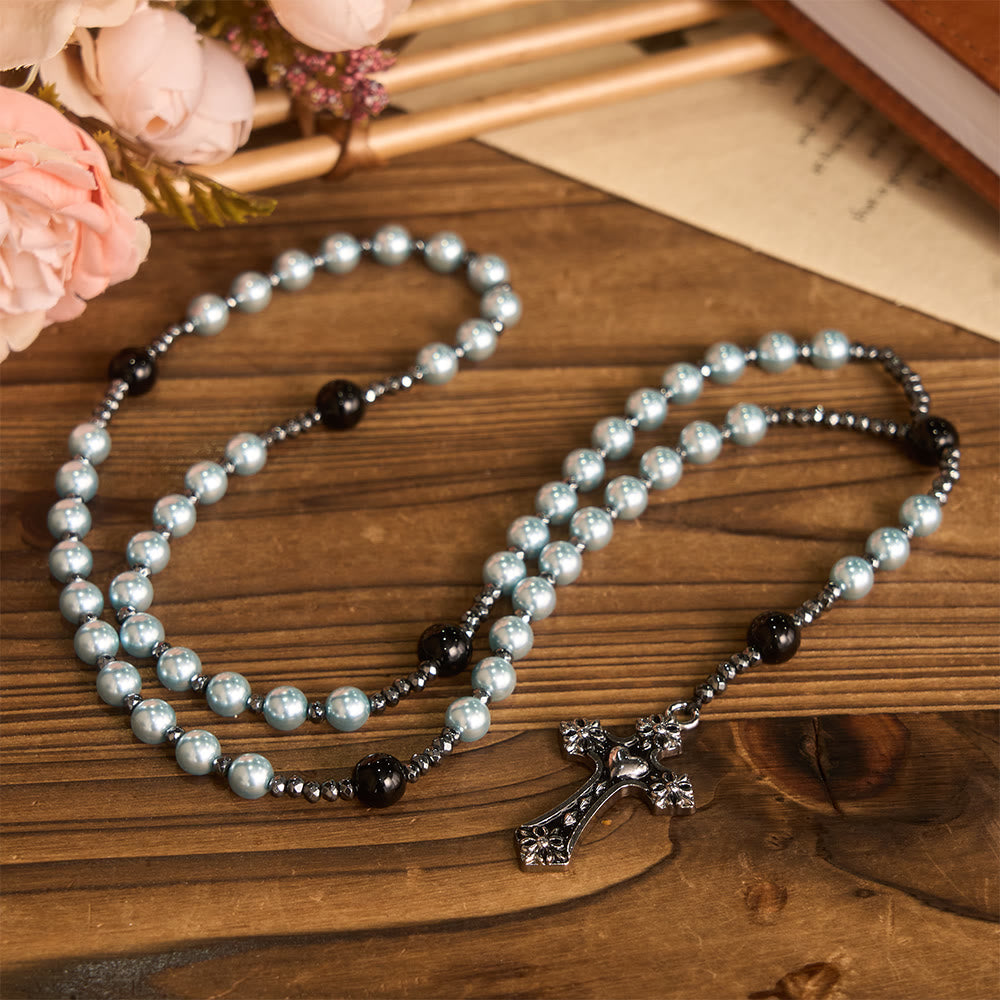 Christianartworkshop 4-Color Glass Bead Rosary with Heart Motif Cross: Timeless Symbol of Sacred Prayer Faith - image 7